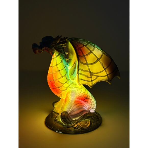 Resin Dragon Night Light 6" Stained Glass Look Fantasy Lamp Battery Operated - Picture 3 of 7